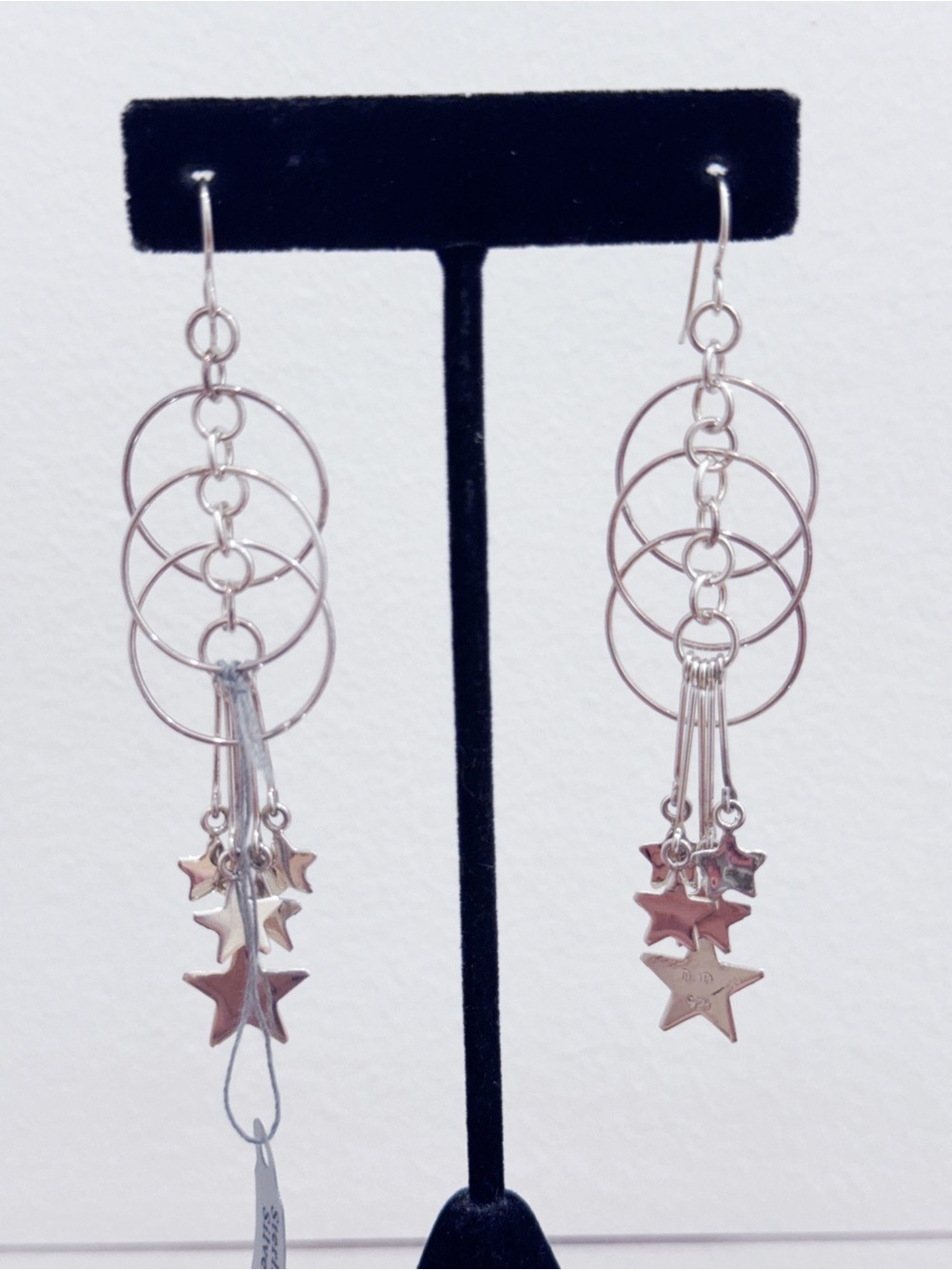 Sterling Silver 925 circle & stars dangle celestial earrings NWT lightweight
